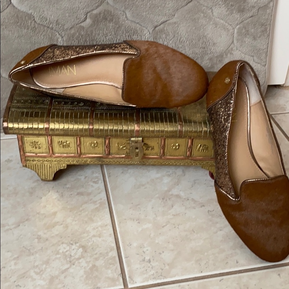 IMAN FLATS / Deep Caramel w/bronze glitter sides